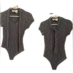 California Moonrise Chic Marbled Charcoal Bodysuit with attached Scarf .